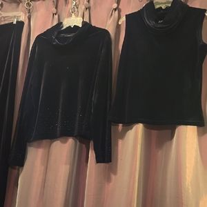 Black Velvet Long Sleeve and Sleeveless Top & Pants